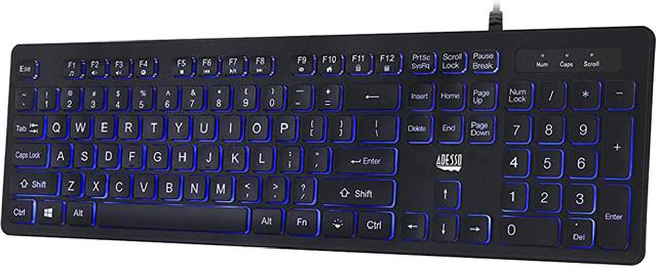 ADESSO AKB-139EB Black 104-key US Layout Normal Keys USB Wired Standard Large Print Illuminated Desktop Keyboard