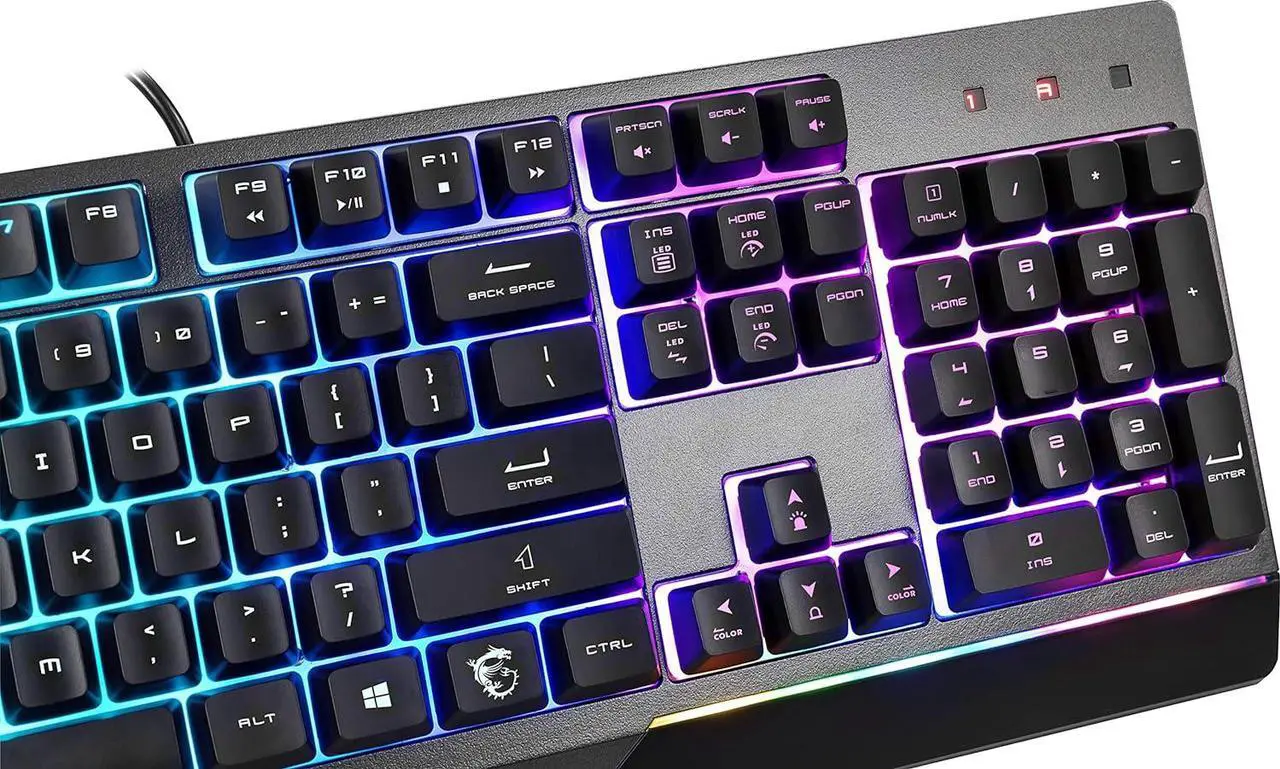 Alt view image 4 of 6 - MSI Vigor GK30 Gaming Keyboard - Mechanical Membrane Switches, 6-Zone RGB, Water Repellent & Splash-Proof, 5000 DPI - Black