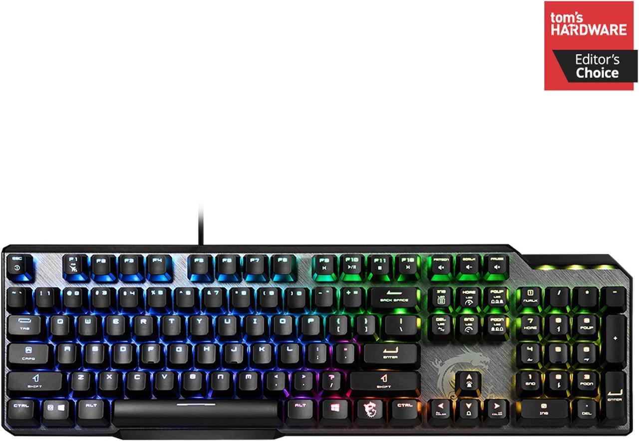 MSI Vigor GK50 Elite LL Mechanical Gaming Keyboard - Kailh Blue Switches (Clicky), Ergonomic Keycaps, Brushed Metal Finish, Anti-Slip Base, Per-Key RGB Mystic Light, USB 2.0 - Full-Sized