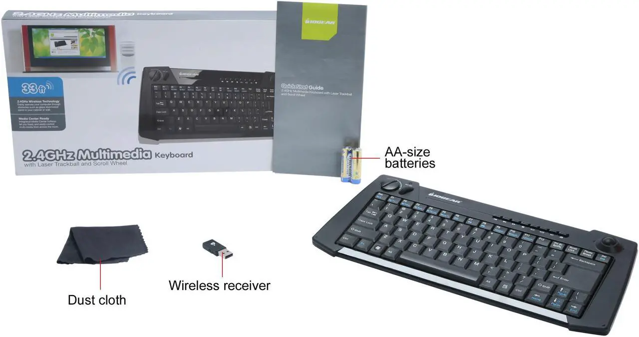 Alt view image 4 of 4 - IOGEAR GKM561R Black 2.4GHz Wireless HTPC Multimedia Keyboard with Laser Trackball and Scroll Wheel