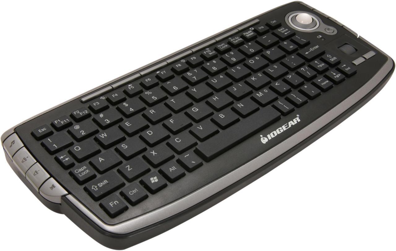 IOGEAR GKM681R Black USB RF Wireless Mini Keyboard with Optical Trackball and Scroll Wheel