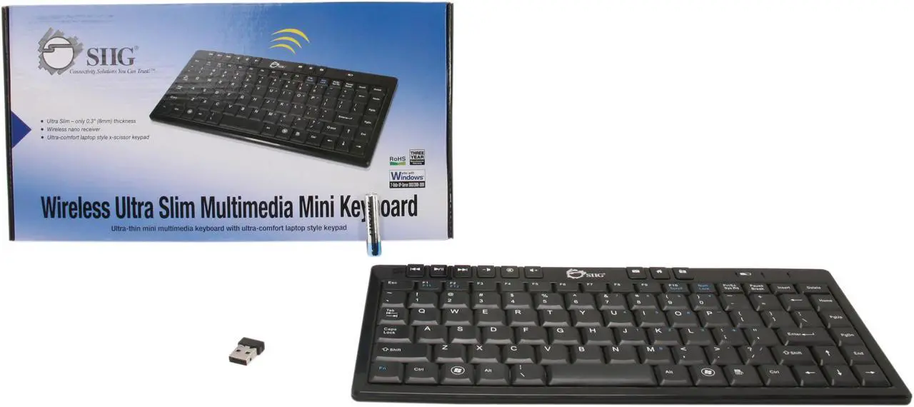 Alt view image 4 of 4 - SIIG JK-WR0612-S1 Black 87 Normal Keys 9 Function Keys USB RF Wireless Mini Ultra Slim Multimedia Keyboard