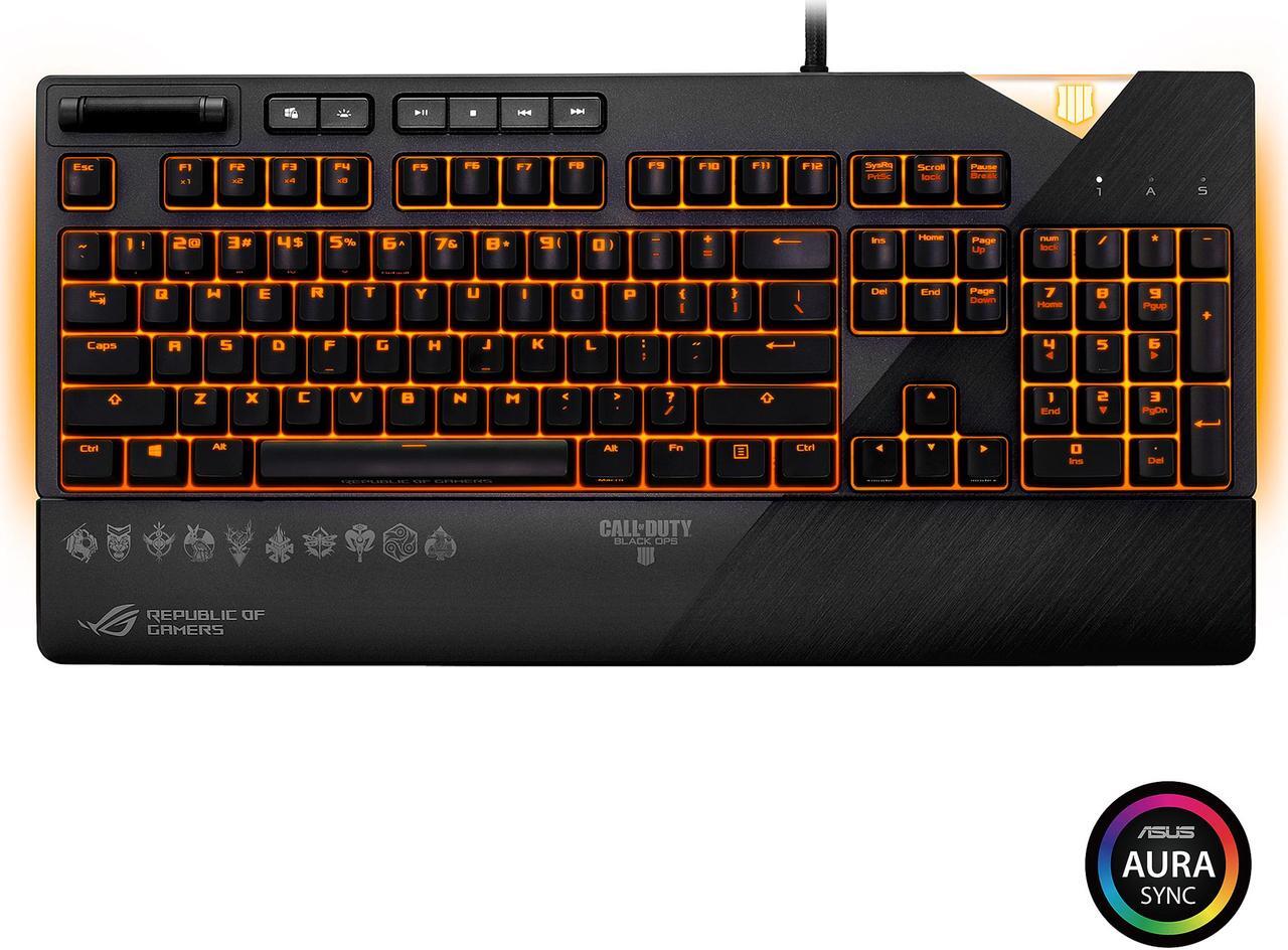 Main image of ASUS ROG Strix Flare Call of Duty: Black Ops 4 Edition Mechanical Gaming Keyboard with Cherry MX Speed Silver Switches, Aura Sync RGB Lighting, Customizable Badge, USB Pass-Through and Media Controls