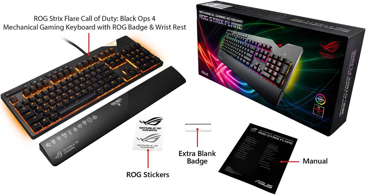 Alt view image 9 of 10 - ASUS ROG Strix Flare Call of Duty: Black Ops 4 Edition Mechanical Gaming Keyboard with Cherry MX Speed Silver Switches, Aura Sync RGB Lighting, Customizable Badge, USB Pass-Through and Media Controls