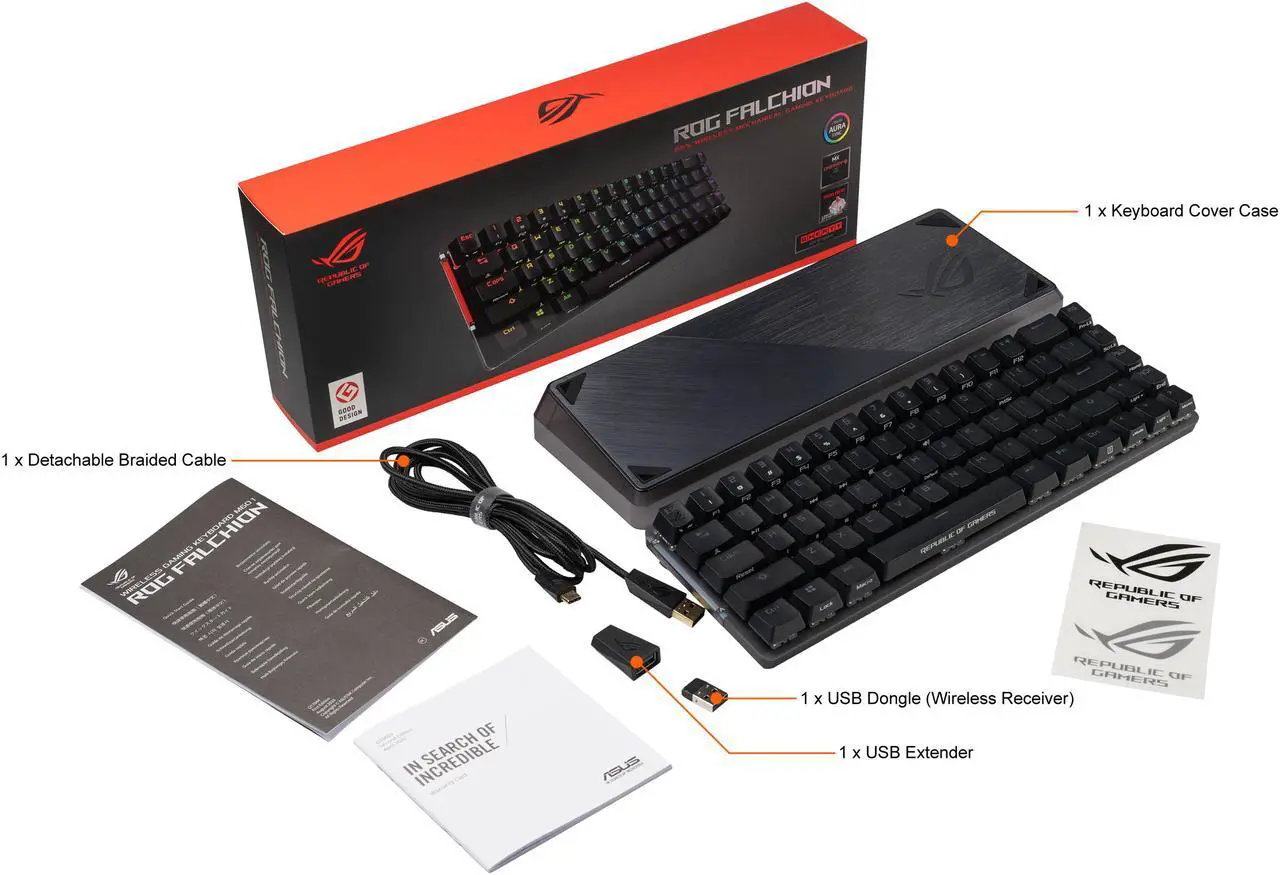 Alt view image 6 of 5 - ASUS ROG Falchion Wireless 65% Mechanical Gaming Keyboard (68 Keys, Aura Sync RGB, Extended Battery Life, Interactive Touch Panel, PBT Keycaps, Cherry MX Switches, Keyboard Cover Case)