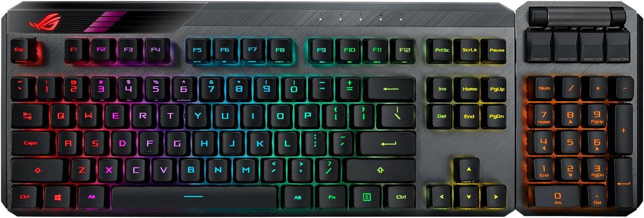 ASUS ROG Claymore II 100% / 80% TKL Wireless RGB Modular Gaming Keyboard, ROG RX Red Switches, PBT Doubleshot Keycaps, Detachable Numpad, Wrist Rest, Media Controls, USB Passthrough - Black PBT