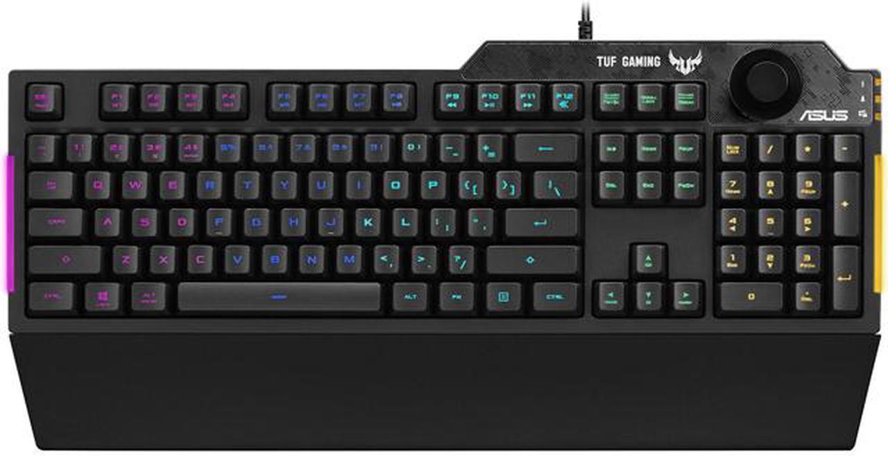 ASUS Membrane Gaming Keyboard for PC - TUF K1 | Programmable, Onboard Memory | Dedicated Volume Knob, Aura Sync RGB & Side Lighting | Detachable Wrist Rest | Spill-Resistant | Highly Durable | Black