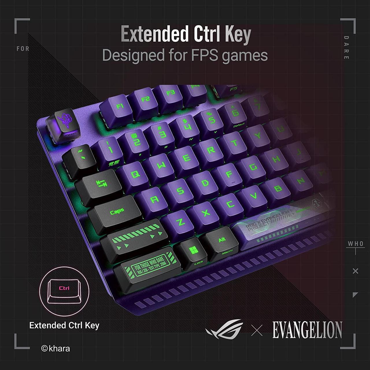 Alt view image 4 of 5 - ASUS ROG Strix Scope RX EVA Edition, 100% RGB Gaming Keyboard, ROG RX Blue Optical Mechanical Switches,IP57 Water Resistance,USB Passthrough,Wider Ctrl Key,Stealth Key,Macro Support,Evangelion Themed