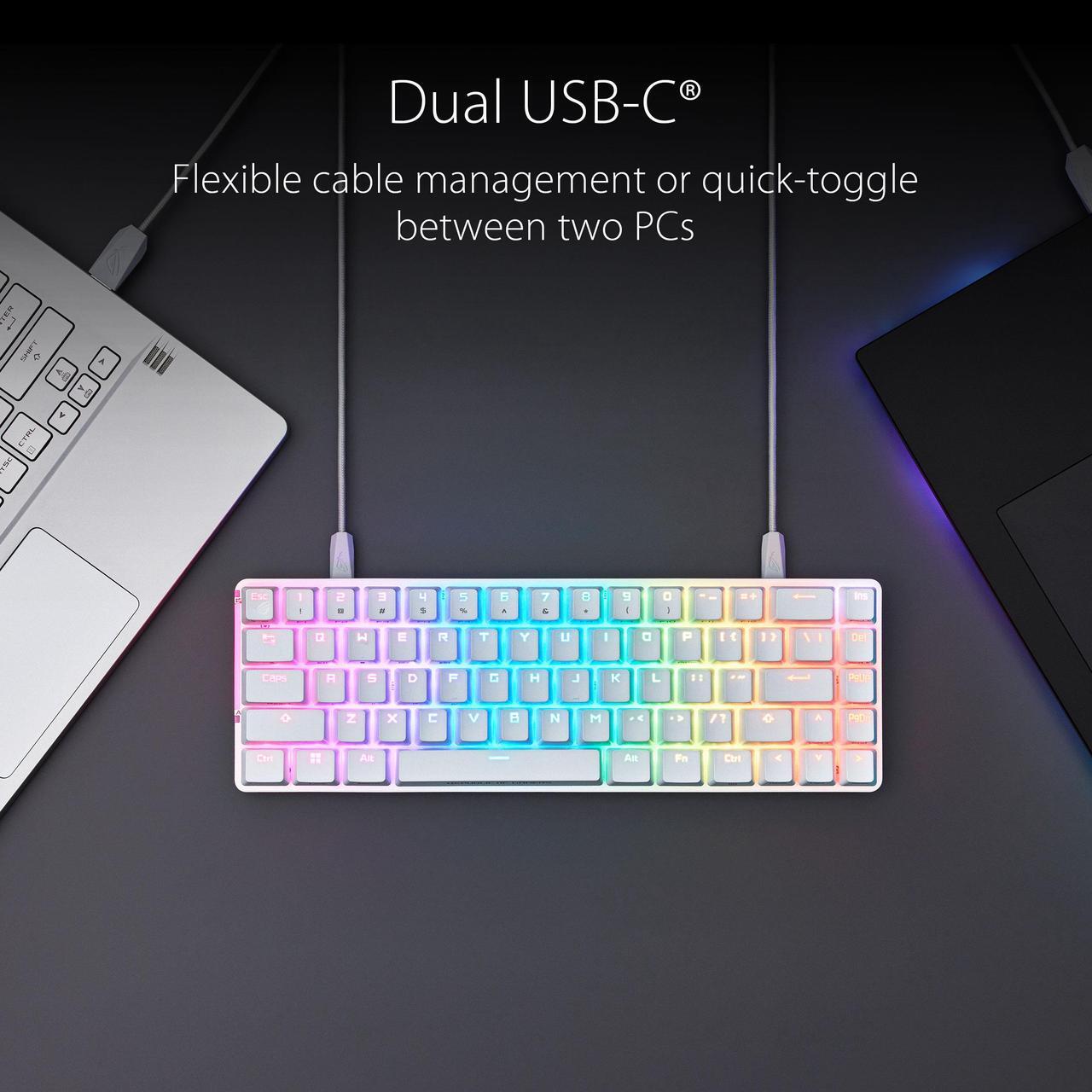 Alt view image 6 of 7 - ASUS ROG Falchion Ace 65% RGB Compact Gaming Mechanical Keyboard, Lubed ROG NX Red Switches & Switch Stabilizers, Sound-Dampening Foam, PBT Keycaps, Wired with KVM, Three Angles, Cover Case-Black