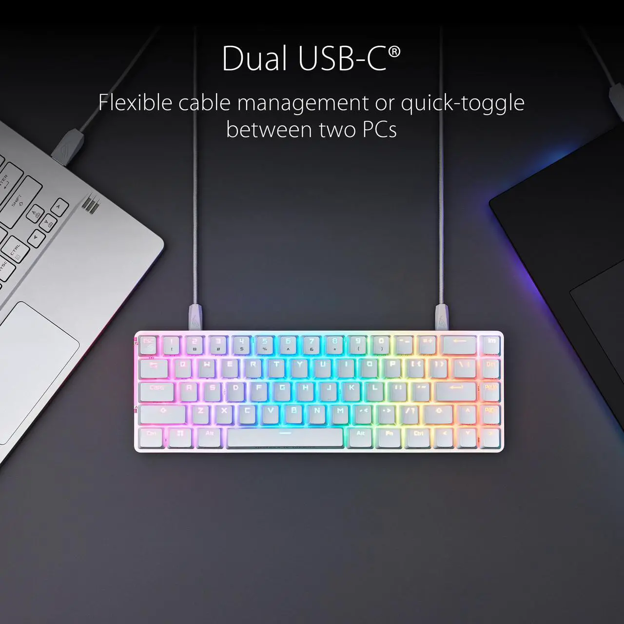 Alt view image 6 of 7 - ASUS ROG Falchion Ace 65% RGB Compact Gaming Mechanical Keyboard, Lubed ROG NX Brown Switches & Switch Stabilizers, Sound-Dampening Foam, PBT Keycaps, Wired with KVM, Three Angles, Cover Case-Black