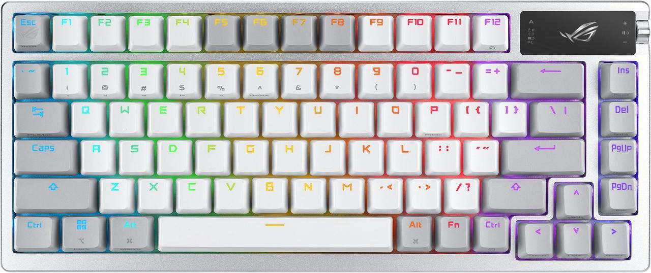 Main image of ASUS ROG Azoth 75 Wireless DIY Custom Gaming Keyboard, OLED display, Gasket-Mount, Three-Layer Dampening, Hot-Swappable Pre-lubed ROG NX Brown Switches & Keyboard Stabilizers, PBT Keycaps, RGB - White