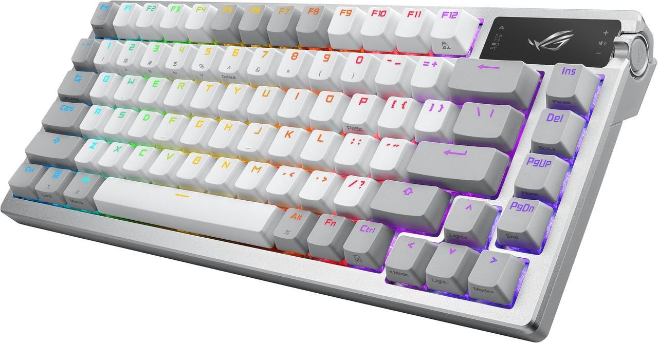 Alt view image 4 of 9 - ASUS ROG Azoth 75 Wireless DIY Custom Gaming Keyboard, OLED display, Gasket-Mount, Three-Layer Dampening, Hot-Swappable Pre-lubed ROG NX Brown Switches & Keyboard Stabilizers, PBT Keycaps, RGB - White