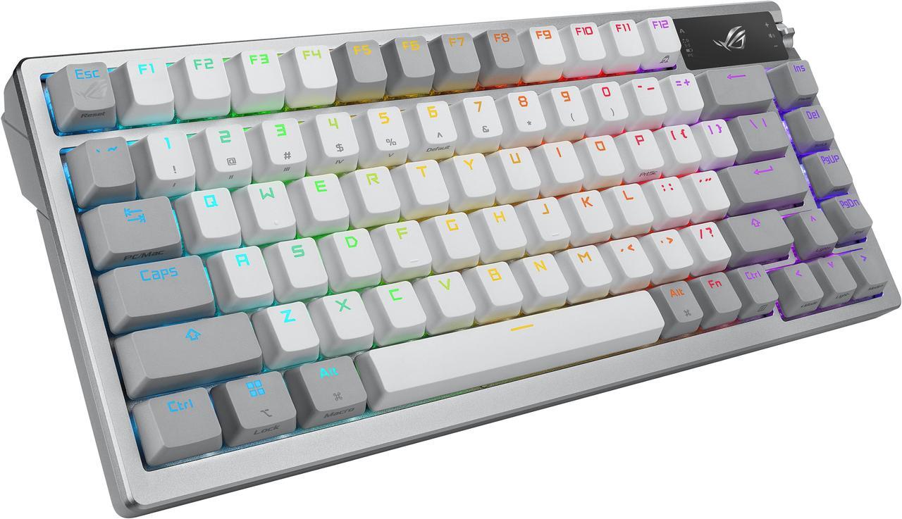 Alt view image 5 of 9 - ASUS ROG Azoth 75 Wireless DIY Custom Gaming Keyboard, OLED display, Gasket-Mount, Three-Layer Dampening, Hot-Swappable Pre-lubed ROG NX Brown Switches & Keyboard Stabilizers, PBT Keycaps, RGB - White