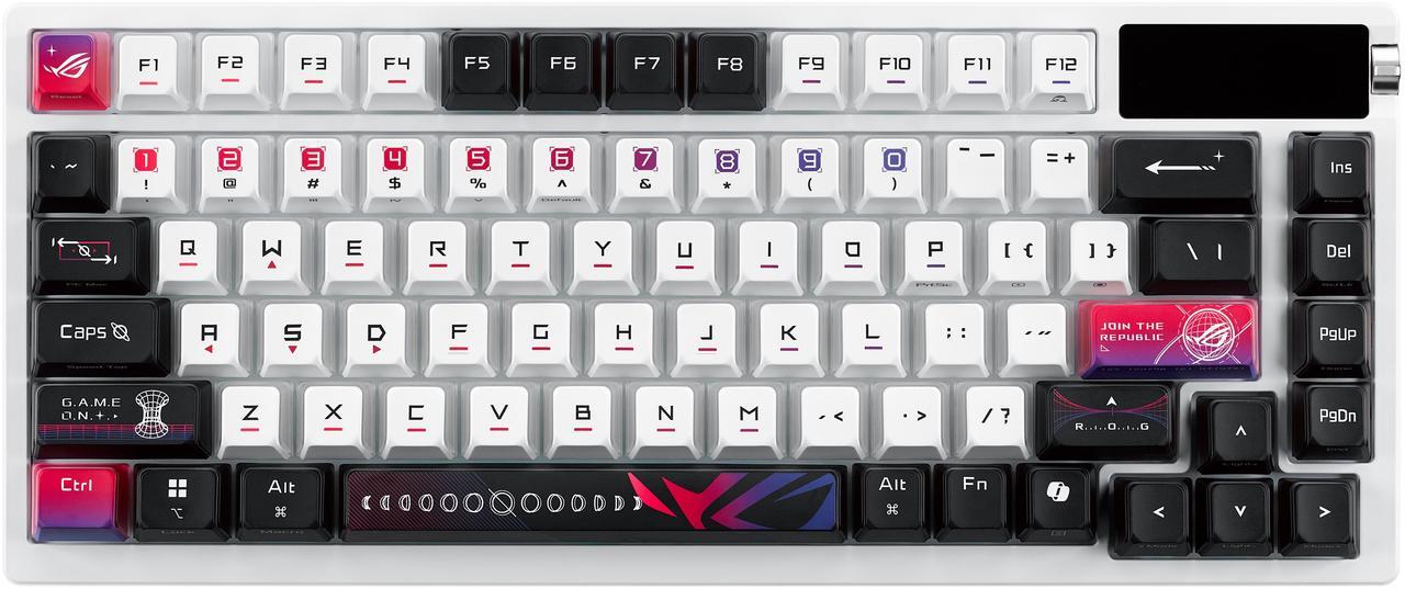 Alt view image 6 of 10 - ROG Azoth X 75% custom gaming keyboard - hot-swappable ROG NX V2 Mechanical Switches, dye-sublimated semi-translucent keycaps, OLED display, three-way control knob