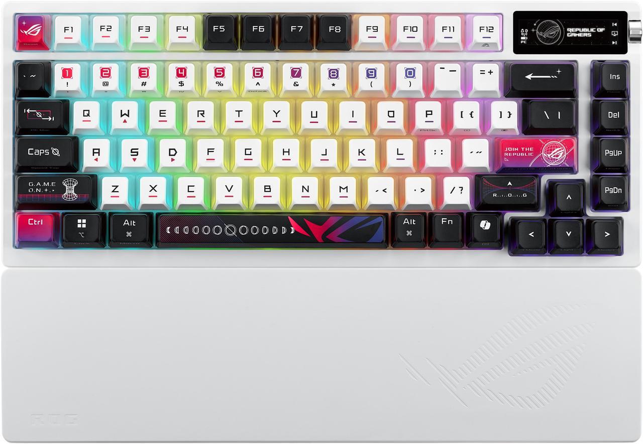 Alt view image 2 of 10 - ROG Azoth X 75% custom gaming keyboard - hot-swappable ROG NX V2 Mechanical Switches, dye-sublimated semi-translucent keycaps, OLED display, three-way control knob