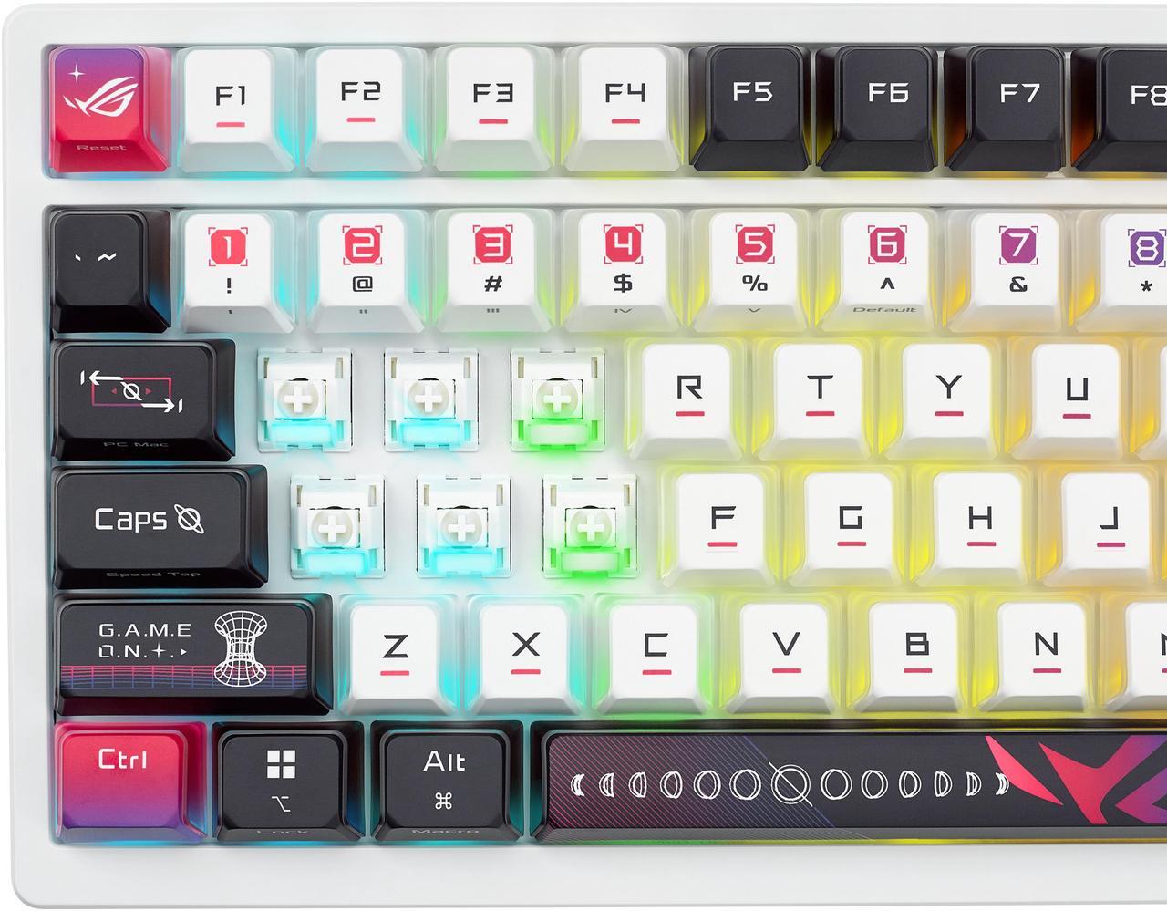 Alt view image 3 of 10 - ROG Azoth X 75% custom gaming keyboard - hot-swappable ROG NX V2 Mechanical Switches, dye-sublimated semi-translucent keycaps, OLED display, three-way control knob