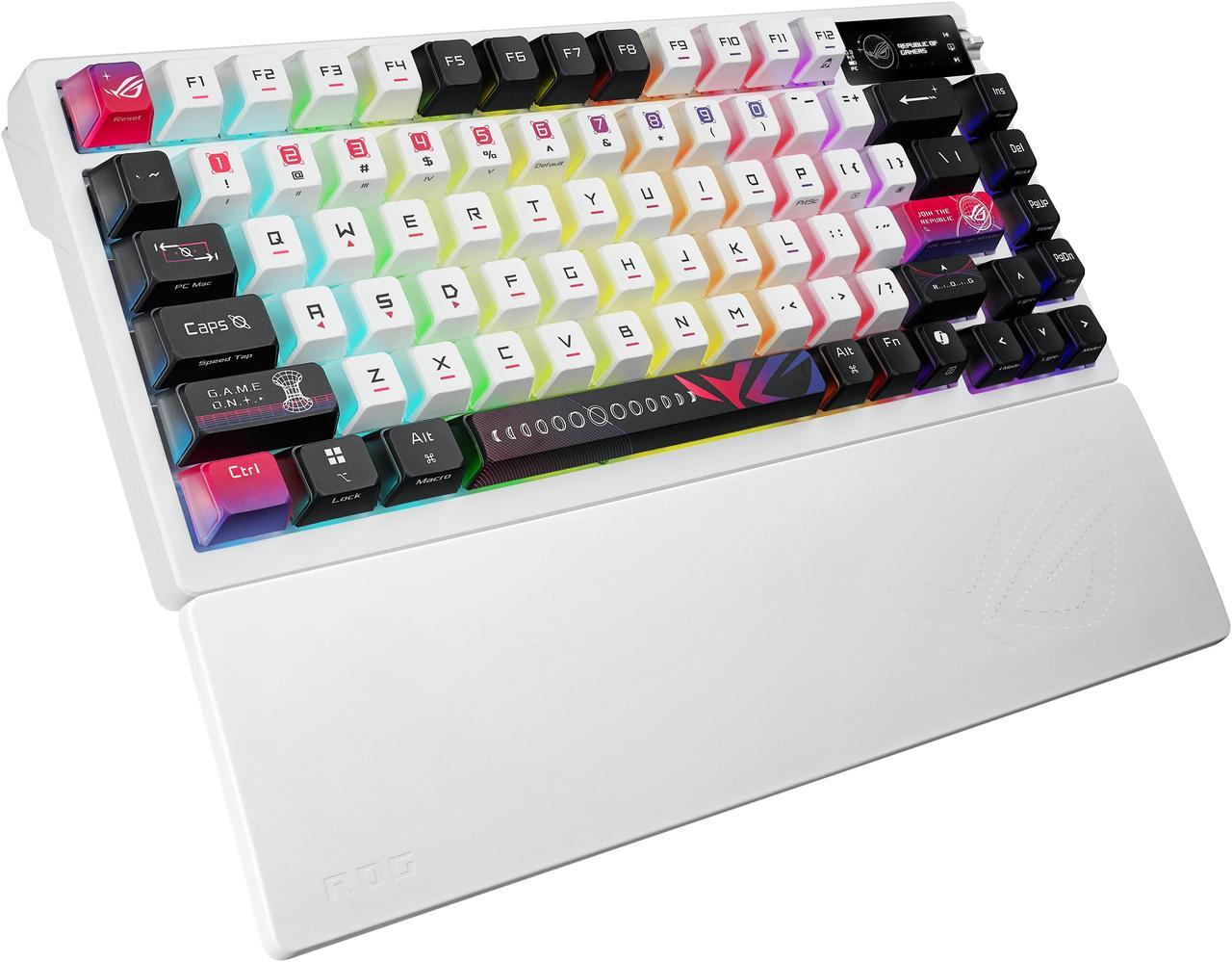 Alt view image 7 of 10 - ROG Azoth X 75% custom gaming keyboard - hot-swappable ROG NX V2 Mechanical Switches, dye-sublimated semi-translucent keycaps, OLED display, three-way control knob