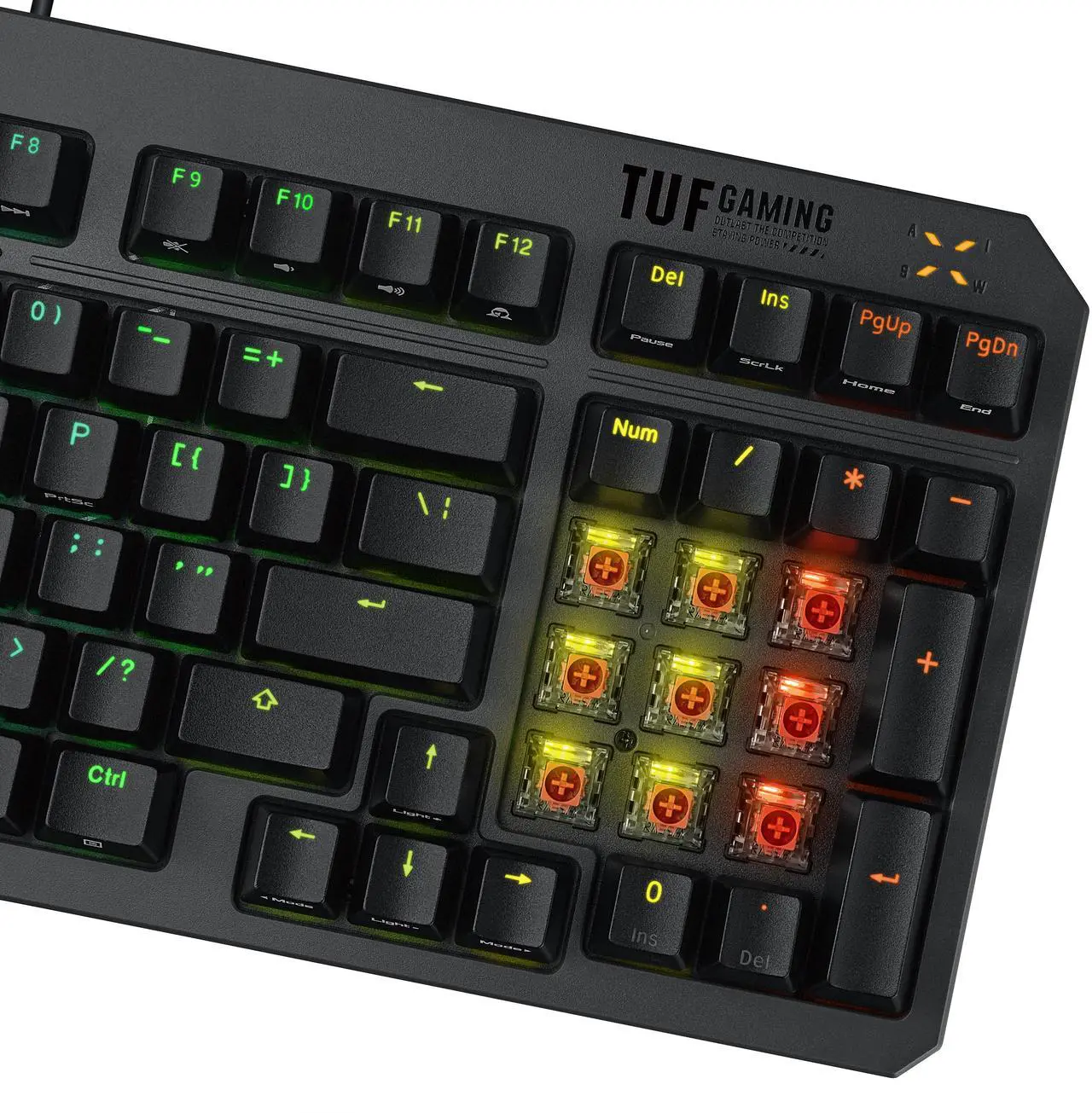 Alt view image 3 of 8 - ASUS TUF Gaming K3 Gen II keyboard - compact 97-key layout, optical-mechanical RGB switches, detachable top plate, and Aura Sync