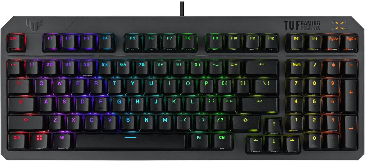 Main image of ASUS TUF Gaming K3 Gen II keyboard - compact 97-key layout, optical-mechanical RGB switches, detachable top plate, and Aura Sync