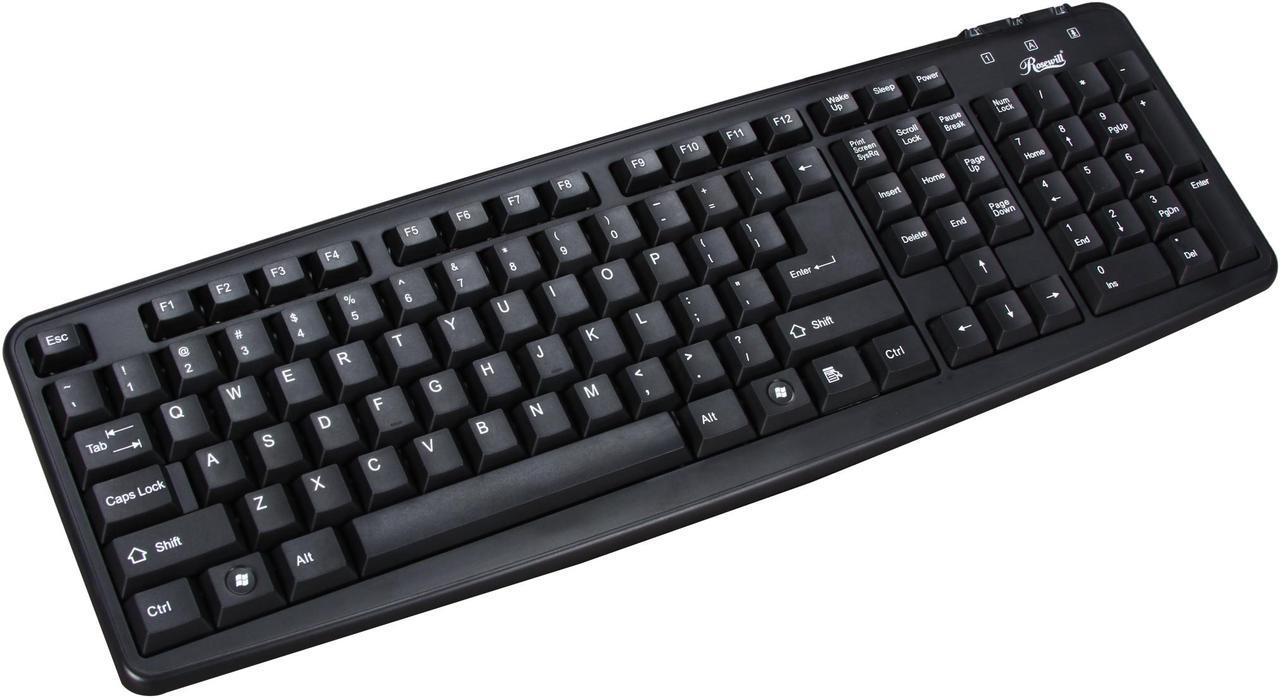 Rosewill RK-200 - Standard Keyboard - Black, 107 Normal Keys, USB Wired