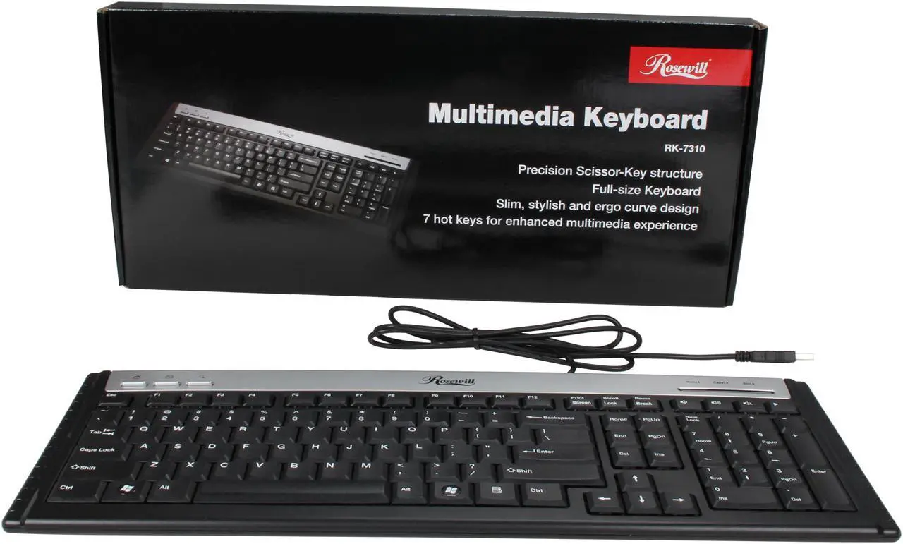 Alt view image 4 of 4 - Rosewill RK-7310 Black 105 Normal Keys 7 Function Keys USB Wired Super Slim Multimedia Keyboard