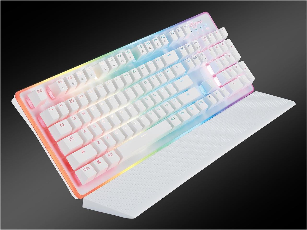 Alt view image 4 of 7 - Rosewill NEON K51W Wired Mechanical Gaming Keyboard, Hybrid Membrane Mechanical Switches, 8 RGB LED Backlight Effects, 19-Key Anti-Ghosting, Ergonomic, White