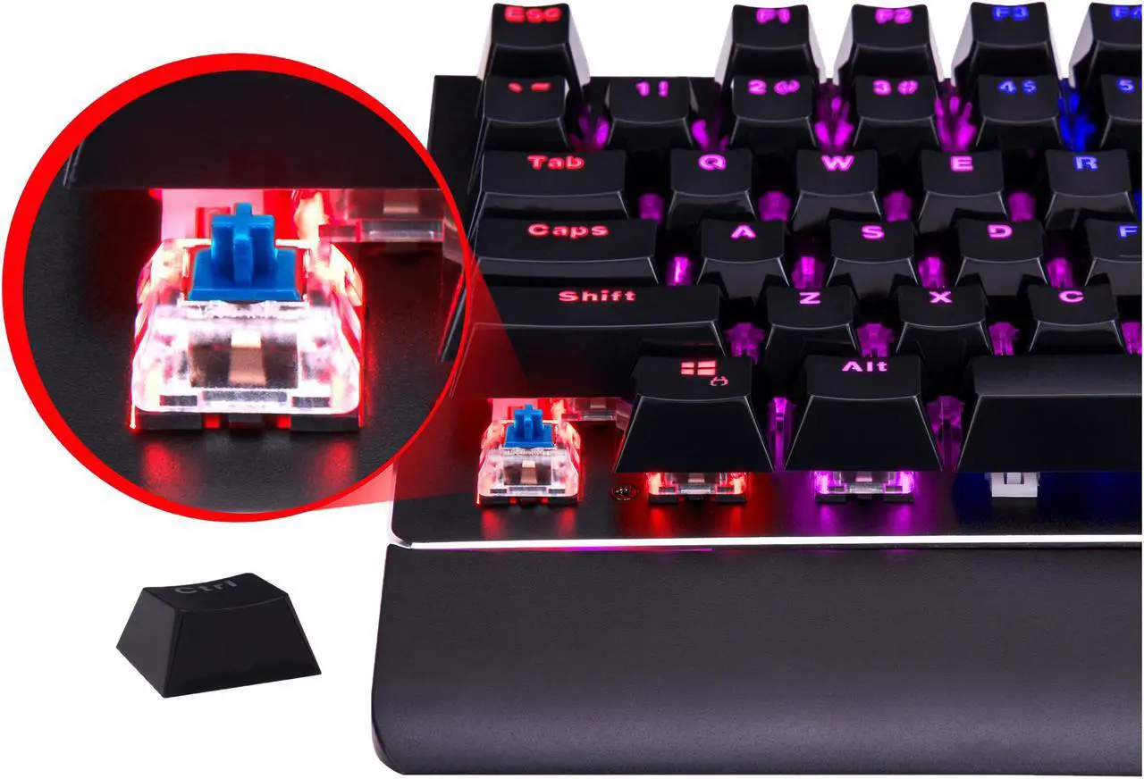 Alt view image 6 of 14 - Rosewill NEON K85 RGB Wired Mechanical Gaming Keyboard, Kailh Blue Switches, 10 RGB LED Backlight Effects with Additional Luminescence, 104 Keys, NKRO, Anti-Ghosting, Multimedia Control Keys