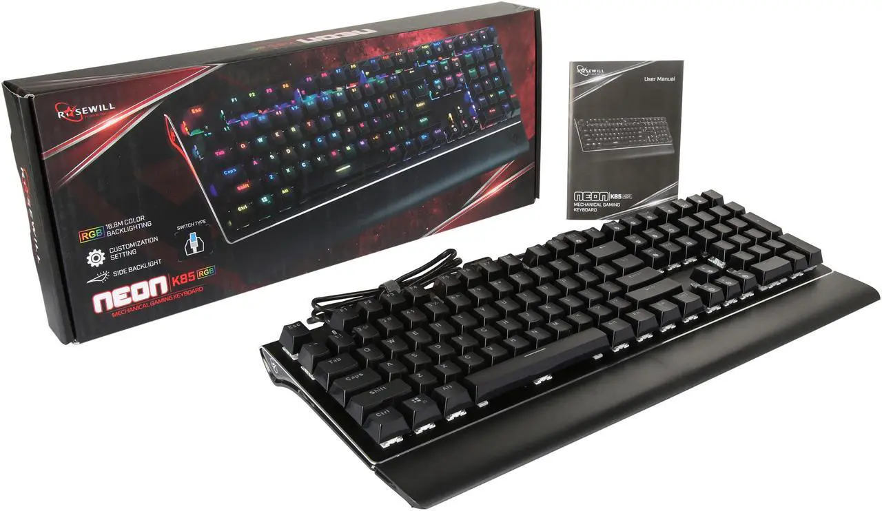 Alt view image 15 of 14 - Rosewill NEON K85 RGB Wired Mechanical Gaming Keyboard, Kailh Blue Switches, 10 RGB LED Backlight Effects with Additional Luminescence, 104 Keys, NKRO, Anti-Ghosting, Multimedia Control Keys