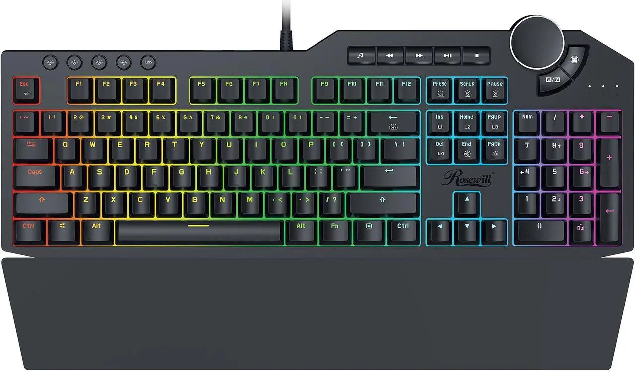 Main image of Rosewill NEON K90 RGB Mechanical Gaming Keyboard, Kailh Blue Switches, 15 RGB LED Backlight Effects, NKRO, Anti-Ghosting, Multimedia Control Keys, Macro Hotkeys, USB Passthrough