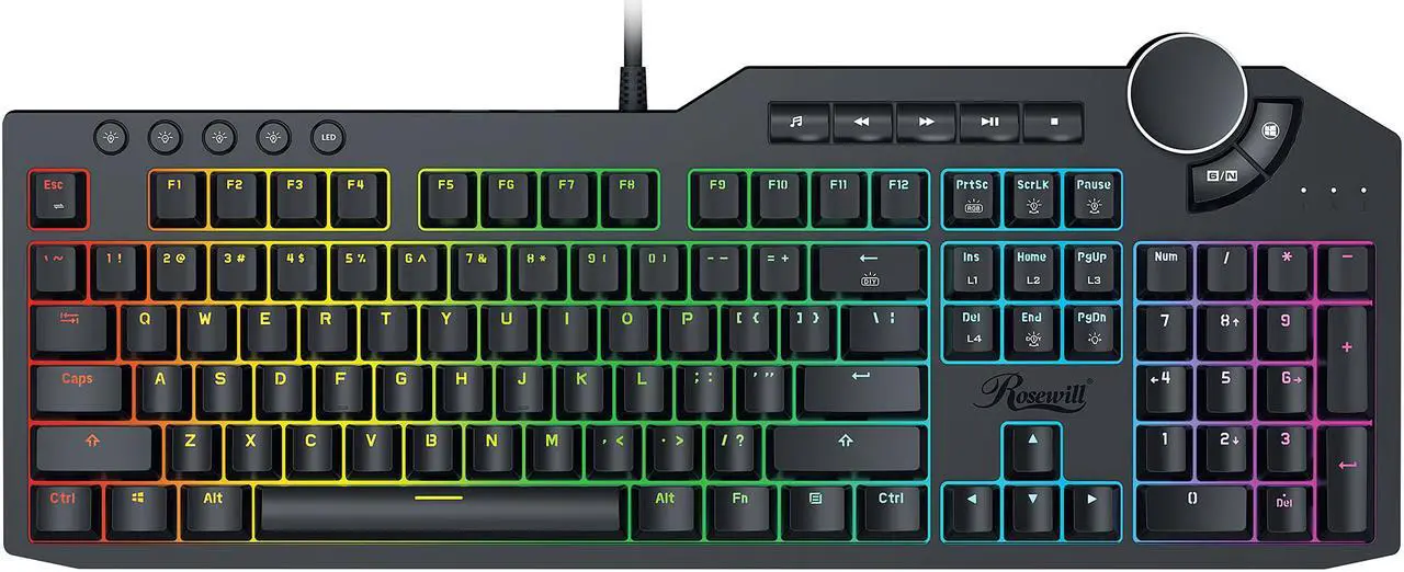 Alt view image 2 of 10 - Rosewill NEON K90 RGB Mechanical Gaming Keyboard, Kailh Blue Switches, 15 RGB LED Backlight Effects, NKRO, Anti-Ghosting, Multimedia Control Keys, Macro Hotkeys, USB Passthrough