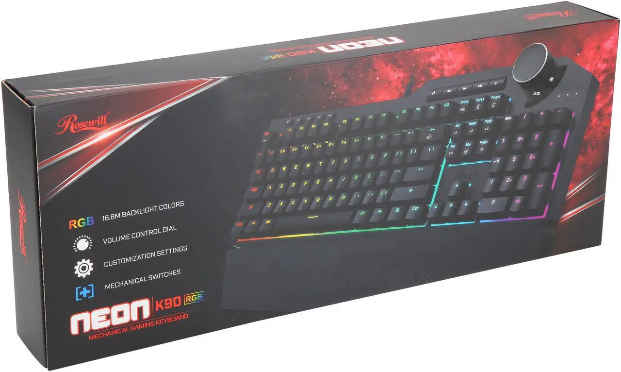 Alt view image 10 of 10 - Rosewill NEON K90 RGB Mechanical Gaming Keyboard, Kailh Blue Switches, 15 RGB LED Backlight Effects, NKRO, Anti-Ghosting, Multimedia Control Keys, Macro Hotkeys, USB Passthrough