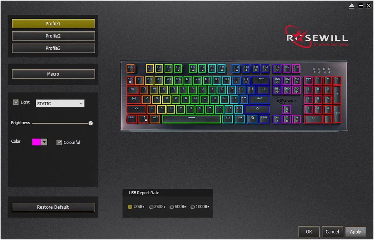 Alt view image 8 of 8 - Rosewill NEON K75 V2 Wired Mechanical Gaming Keyboard with Kailh Blue Switches, 19 RGB LED Backlight Effects, NKRO, Anti-Ghosting, Vivid Customizable Rim Backlights, 3-Way Cable Slot