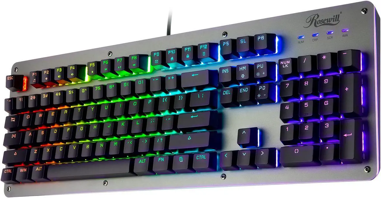 Alt view image 3 of 7 - Rosewill NEON K52 Wired Waterproof Gaming Keyboard, Mem-chanical Switches, 8 RGB LED Backlight Effects, 104 Keys, 19-Key Anti-Ghosting, 12 Multimedia Hotkeys, Spill-Proof Dust-Proof Aluminum Plate