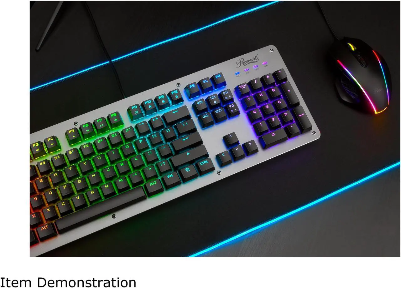 Alt view image 7 of 7 - Rosewill NEON K52 Wired Waterproof Gaming Keyboard, Mem-chanical Switches, 8 RGB LED Backlight Effects, 104 Keys, 19-Key Anti-Ghosting, 12 Multimedia Hotkeys, Spill-Proof Dust-Proof Aluminum Plate