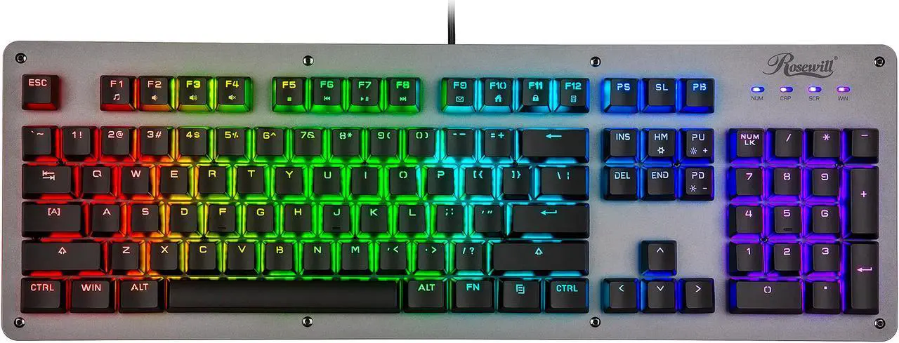 Main image of Rosewill NEON K52 Wired Waterproof Gaming Keyboard, Mem-chanical Switches, 8 RGB LED Backlight Effects, 104 Keys, 19-Key Anti-Ghosting, 12 Multimedia Hotkeys, Spill-Proof Dust-Proof Aluminum Plate