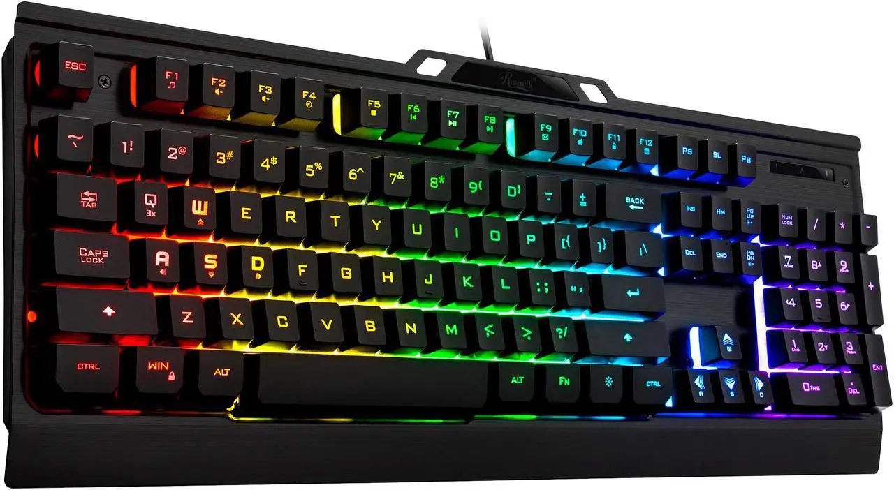 Alt view image 3 of 8 - Rosewill NEON K54 Wired Membrane Gaming Keyboard, 9 RGB LED Backlight Effects, 104 Keys, 19-Key Anti-Ghosting, WASD and Arrow Keys Exchange, 8 Multimedia Hotkeys, Slim Profile Floating Keycaps