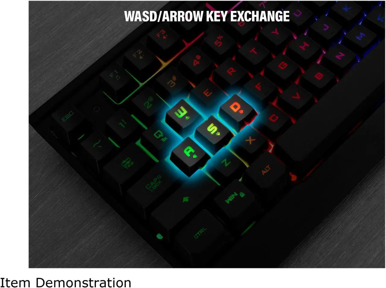 Alt view image 6 of 8 - Rosewill NEON K54 Wired Membrane Gaming Keyboard, 9 RGB LED Backlight Effects, 104 Keys, 19-Key Anti-Ghosting, WASD and Arrow Keys Exchange, 8 Multimedia Hotkeys, Slim Profile Floating Keycaps