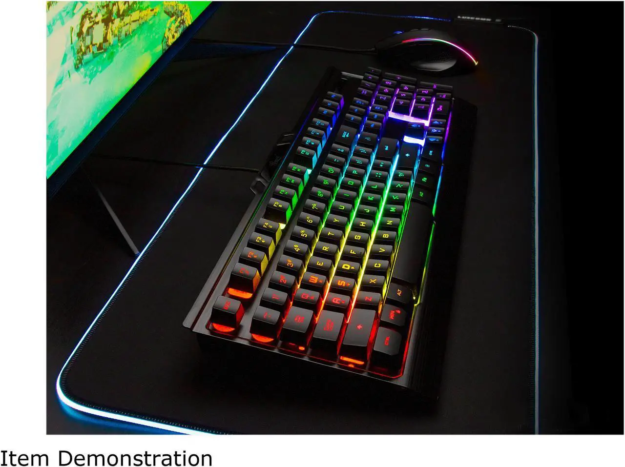 Alt view image 7 of 8 - Rosewill NEON K54 Wired Membrane Gaming Keyboard, 9 RGB LED Backlight Effects, 104 Keys, 19-Key Anti-Ghosting, WASD and Arrow Keys Exchange, 8 Multimedia Hotkeys, Slim Profile Floating Keycaps