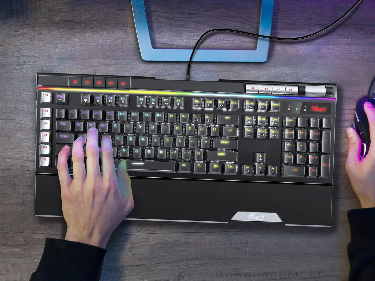 Alt view image 2 of 7 - Rosewill Blitz K50 RGB BR Wired Gaming Tactile Mechanical Keyboard, Outemu Brown Switches, 14 RGB LED Backlight Effects, NKRO, Anti-Ghosting, 6  Macro Keys, Dedicated Media Controls, USB Passthrough