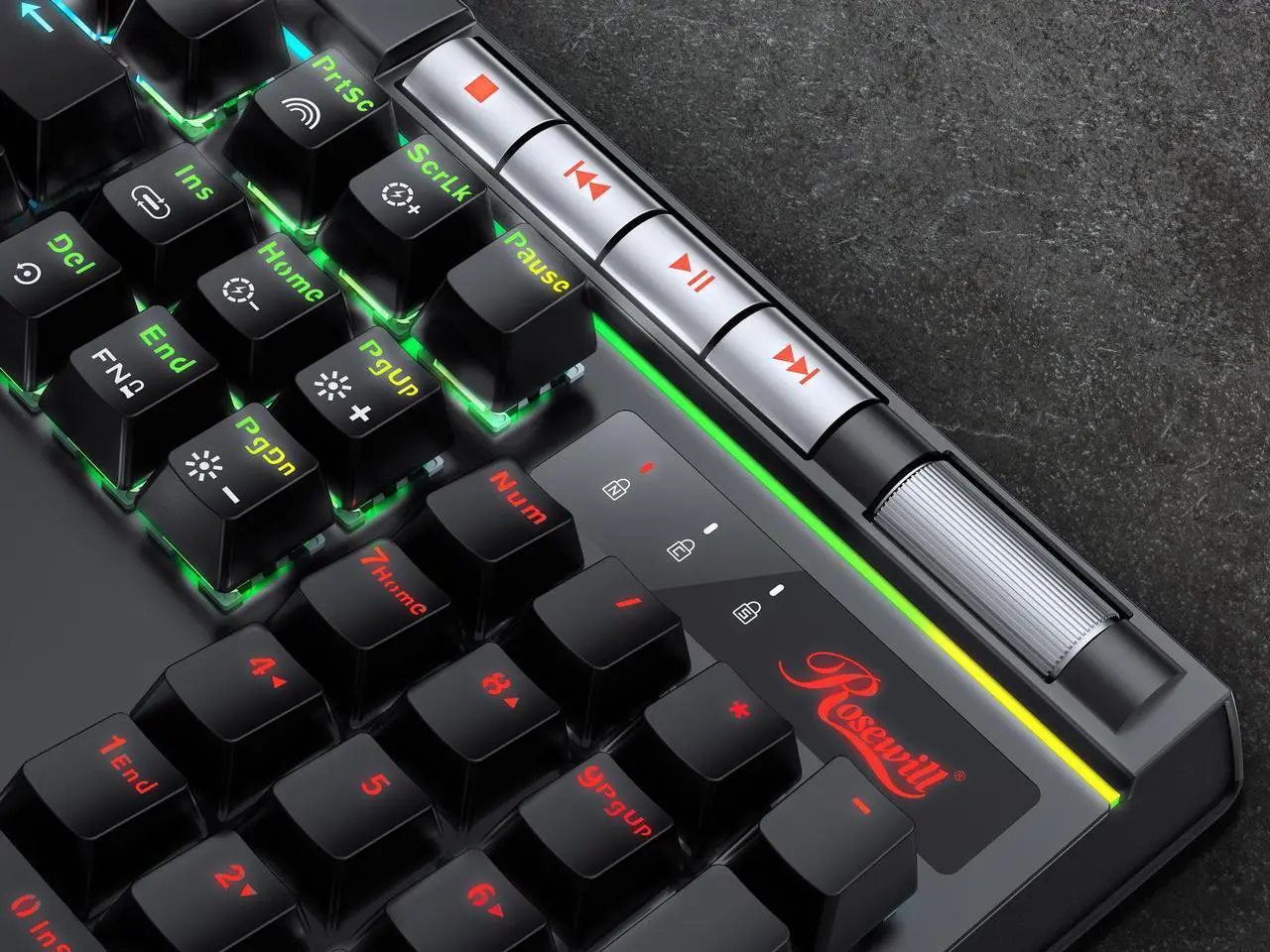 Alt view image 4 of 7 - Rosewill Blitz K50 RGB BR Wired Gaming Tactile Mechanical Keyboard, Outemu Brown Switches, 14 RGB LED Backlight Effects, NKRO, Anti-Ghosting, 6  Macro Keys, Dedicated Media Controls, USB Passthrough