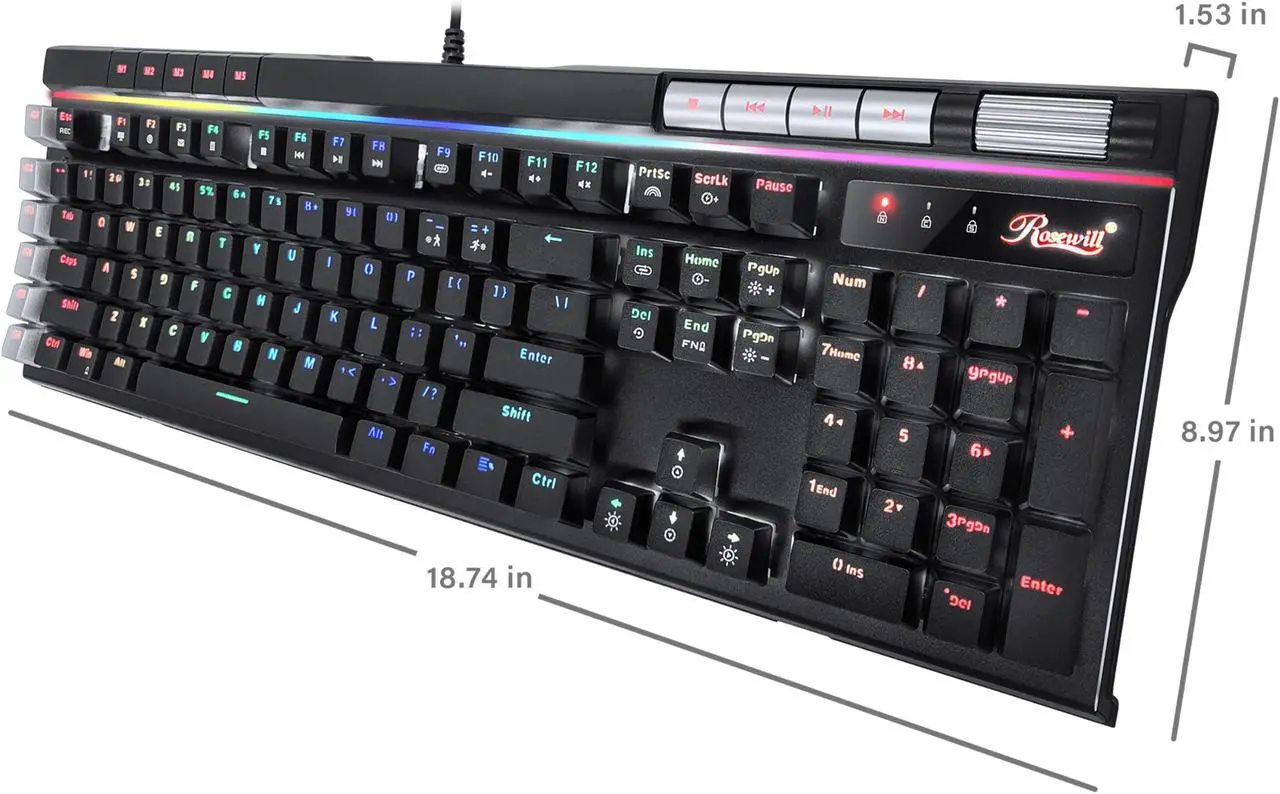 Alt view image 5 of 7 - Rosewill Blitz K50 RGB BR Wired Gaming Tactile Mechanical Keyboard, Outemu Brown Switches, 14 RGB LED Backlight Effects, NKRO, Anti-Ghosting, 6  Macro Keys, Dedicated Media Controls, USB Passthrough