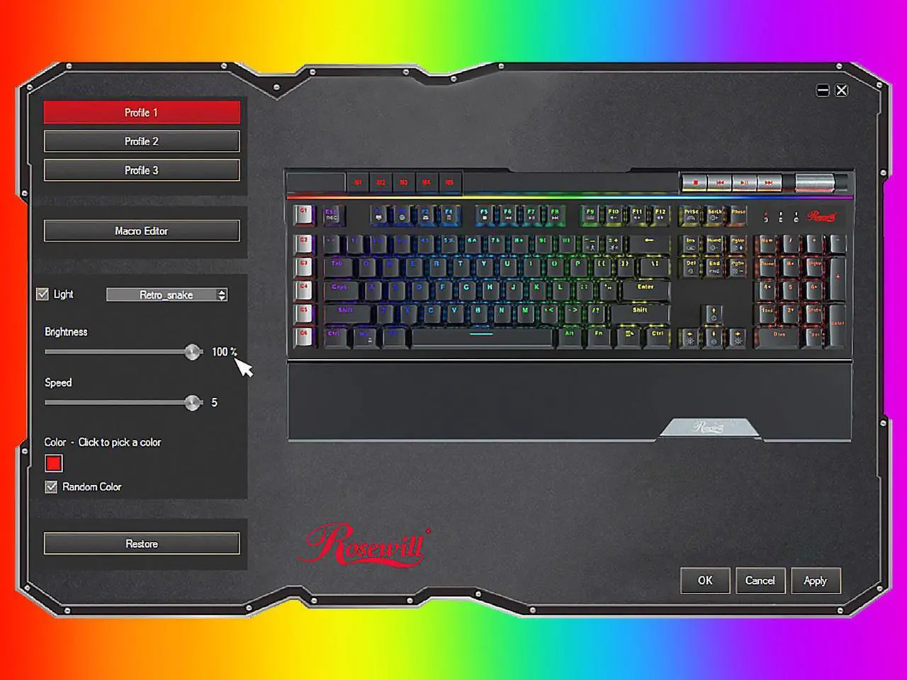 Alt view image 7 of 7 - Rosewill Blitz K50 RGB BR Wired Gaming Tactile Mechanical Keyboard, Outemu Brown Switches, 14 RGB LED Backlight Effects, NKRO, Anti-Ghosting, 6  Macro Keys, Dedicated Media Controls, USB Passthrough