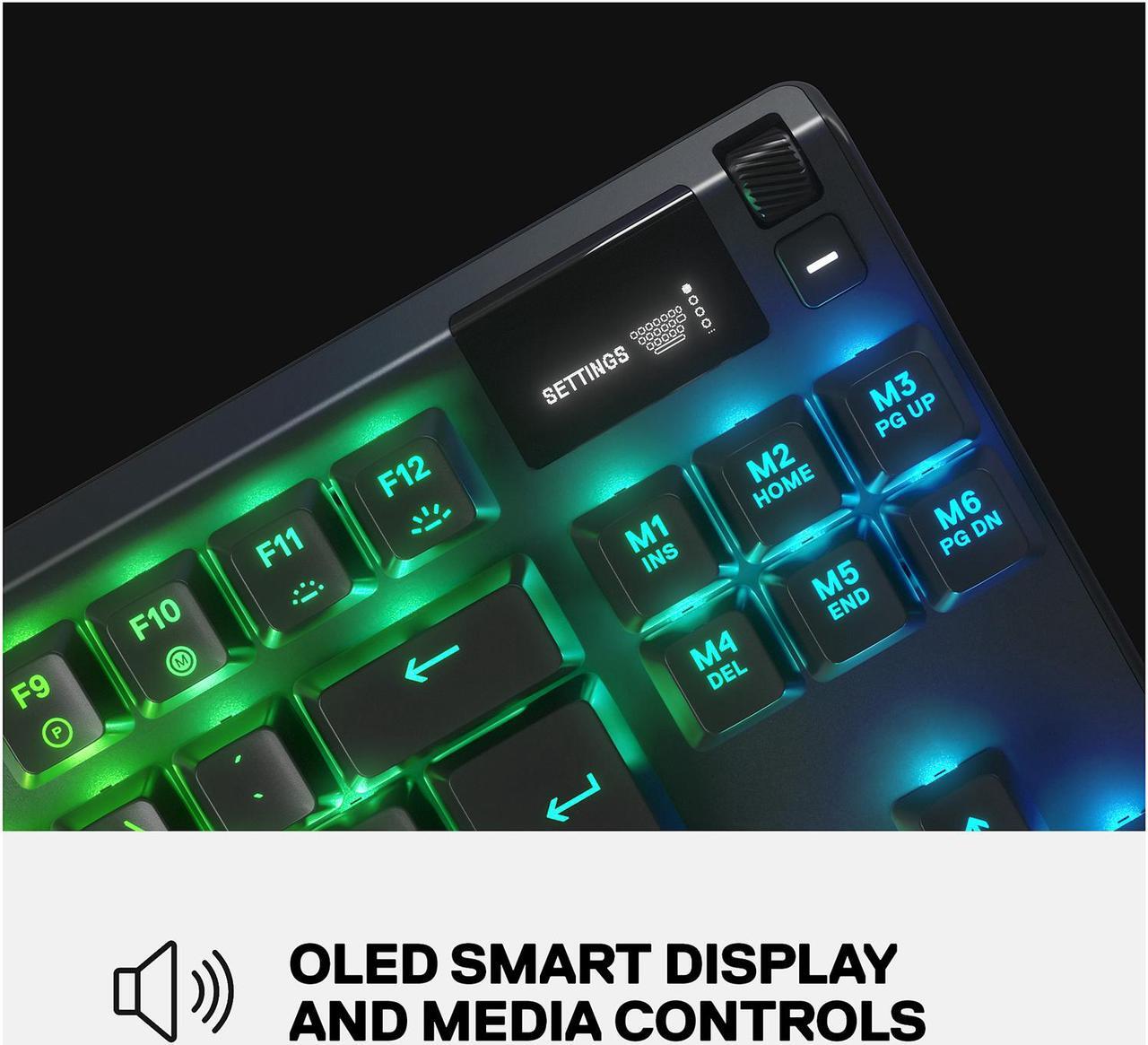 Alt view image 8 of 9 - SteelSeries Apex 7 TKL Compact Mechanical Gaming Keyboard - OLED Smart Display - USB Passthrough and Media Controls - Linear and Quiet - RGB Backlit