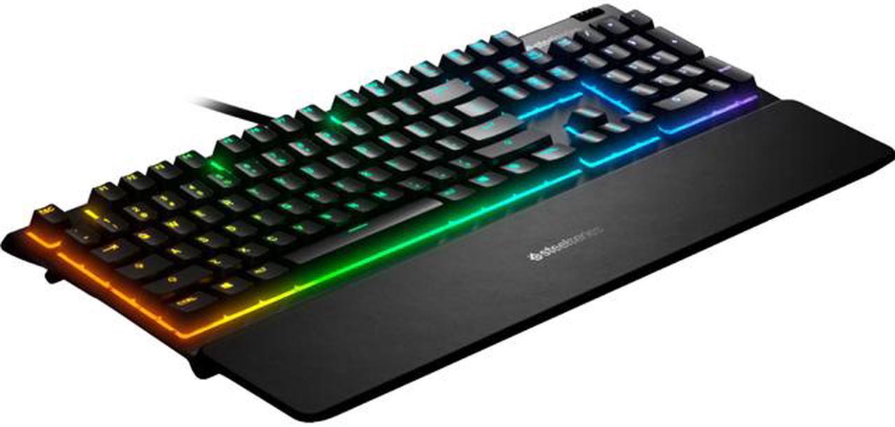 SteelSeries Apex 3 RGB Gaming Keyboard – 10-Zone RGB Illumination – IP32 Water Resistant – Premium Magnetic Wrist Rest (Whisper Quiet Gaming Switch)