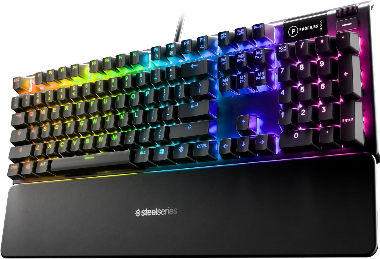 SteelSeries Apex 5 Hybrid Mechanical Gaming Keyboard – Per-Key RGB Illumination – Aircraft Grade Aluminum Alloy Frame – OLED Smart Display (Hybrid Blue Switch)