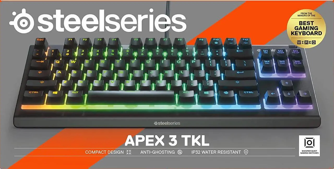 Alt view image 8 of 7 - SteelSeries Apex 3 TKL RGB Gaming Keyboard – Tenkeyless Compact Form Factor - 8-Zone RGB Illumination – IP32 Water & Dust Resistant – Whisper Quiet Gaming Switch – Gaming Grade Anti-Ghosting