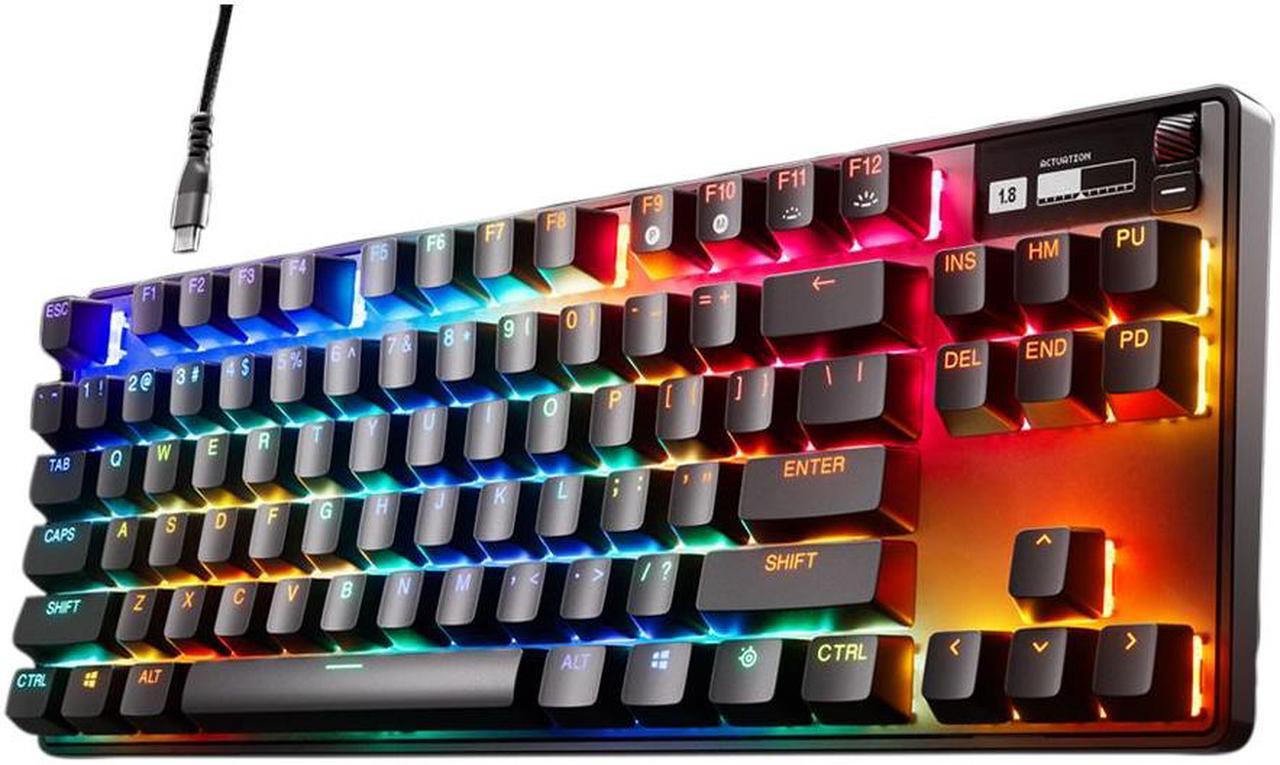 Alt view image 3 of 13 - SteelSeries Apex Pro TKL Gen 3 OmniPoint 3.0 HyperMagnetic Switches, Adjustable Actuation, Rapid Trigger, Game-Ready Presets, Protection Mode, Rapid Tap/SOCD, OLED, RGB, PBT Keycaps, USB-C