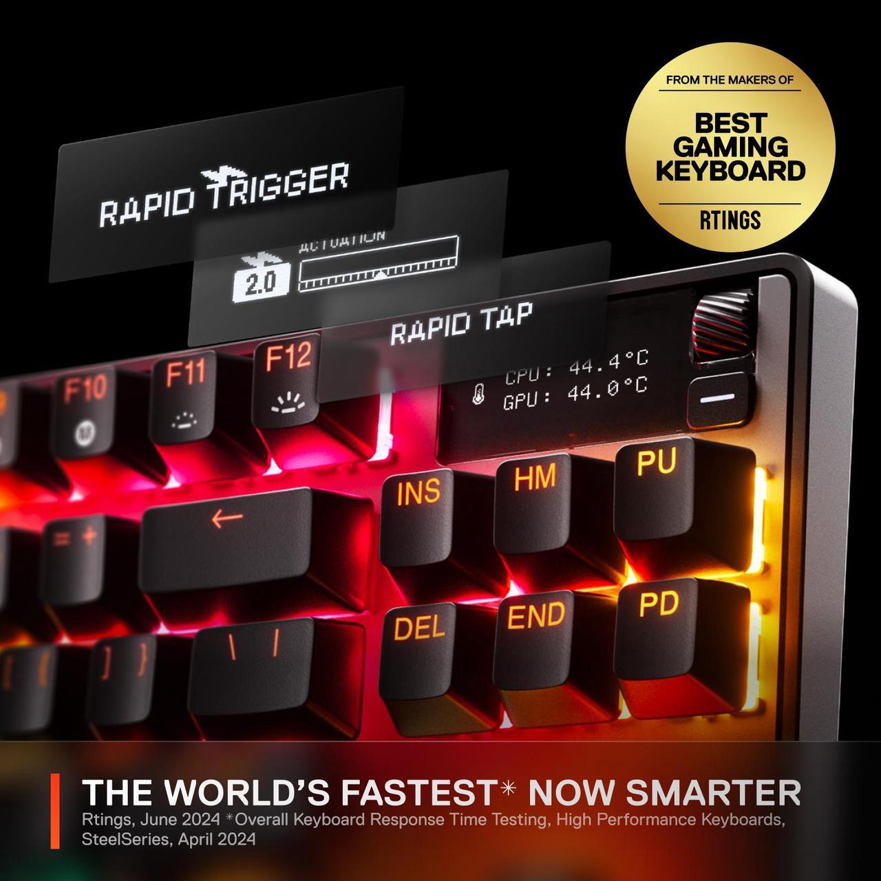 Alt view image 12 of 13 - SteelSeries Apex Pro TKL Gen 3 OmniPoint 3.0 HyperMagnetic Switches, Adjustable Actuation, Rapid Trigger, Game-Ready Presets, Protection Mode, Rapid Tap/SOCD, OLED, RGB, PBT Keycaps, USB-C