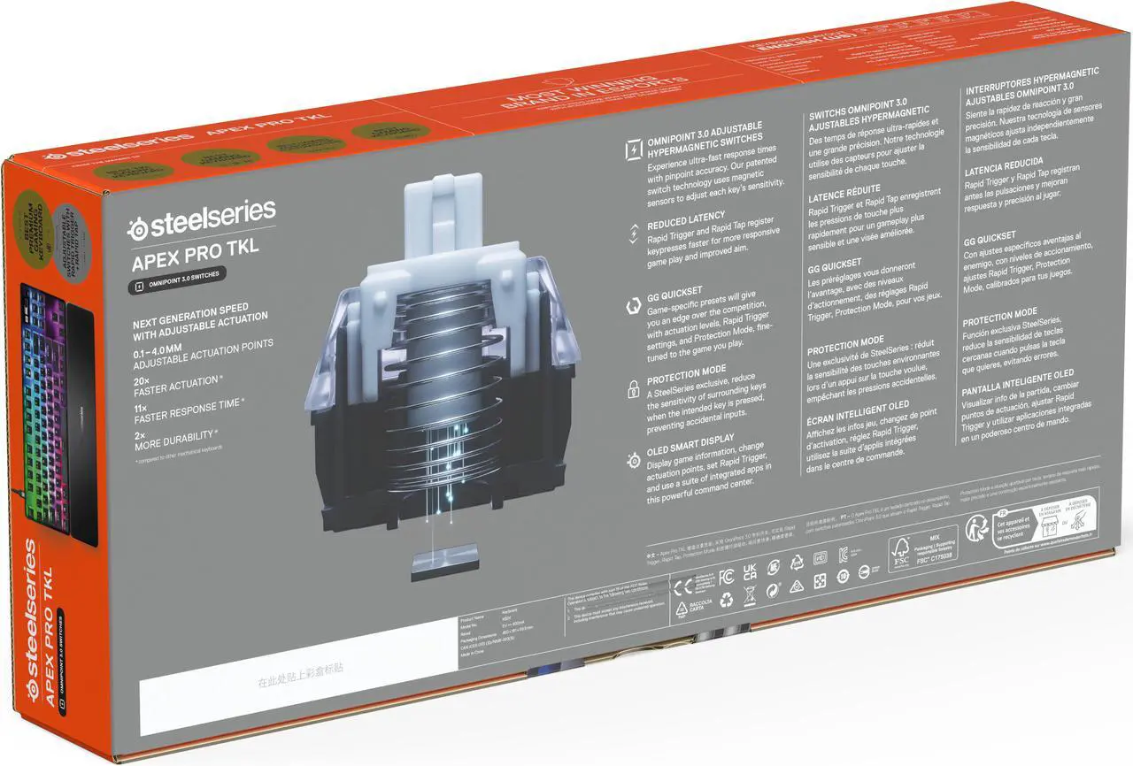 Alt view image 6 of 11 - SteelSeries Apex Pro TKL Wireless Gen 3 OmniPoint 3.0 HyperMagnetic Switches, Adjustable Actuation, Rapid Trigger, Game-Ready Presets, Protection Mode, Rapid Tap/SOCD, Dual Wireless, OLED