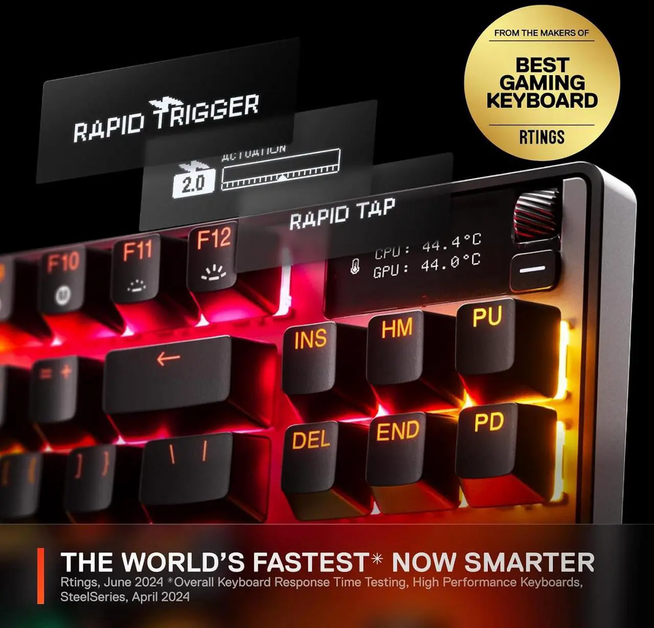 Alt view image 4 of 6 - SteelSeries Apex Pro TKL Gen 3 Gaming Keyboard - OmniPoint 3.0 HyperMagnetic Switches, Adjustable Actuation, Rapid Trigger, Game-Ready Presets, Rapid Tap/SOCD, OLED, RGB, PBT Keycaps, USB-C